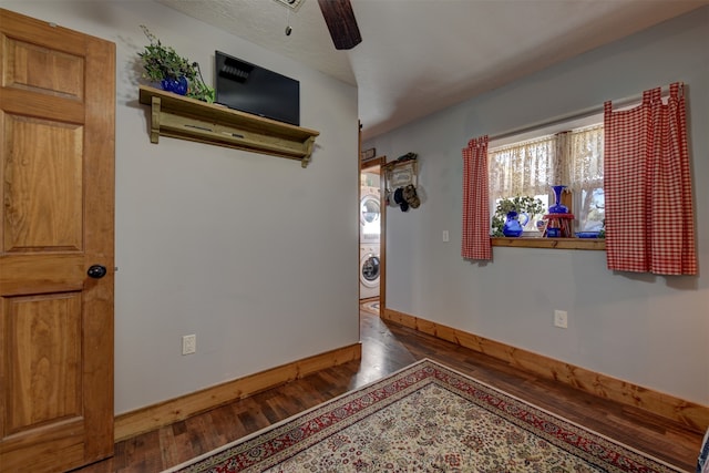 interior space featuring dark hardwood / wood-style floors and ceiling fan