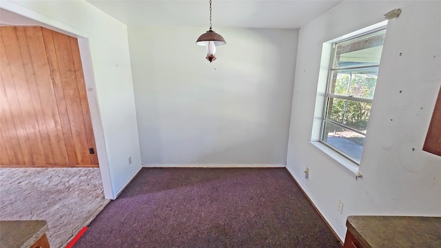 interior space with dark colored carpet