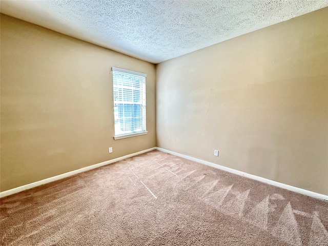 spare room featuring a textured ceiling and light colored carpet