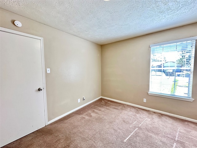 spare room with a textured ceiling and carpet flooring