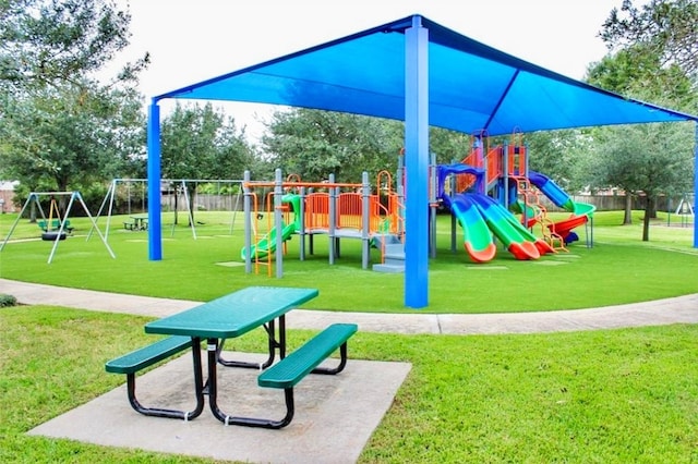 view of jungle gym with a yard