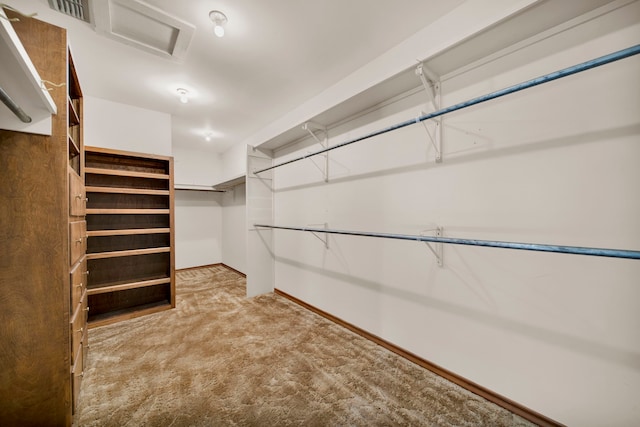 walk in closet with light colored carpet