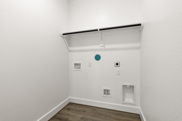 washroom with electric dryer hookup, dark hardwood / wood-style flooring, gas dryer hookup, and hookup for a washing machine