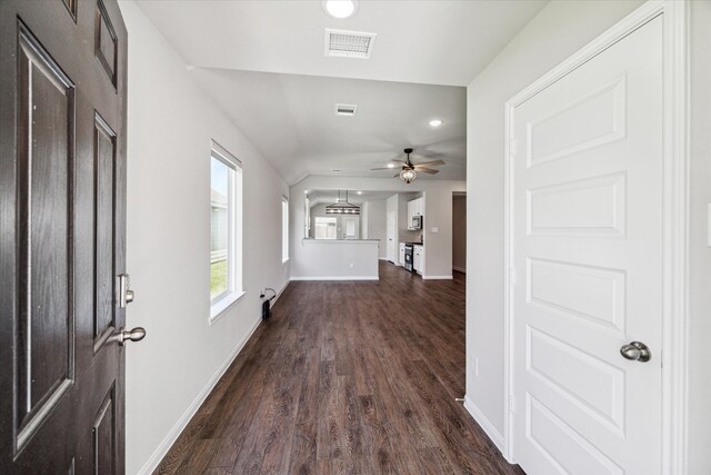 hallway featuring dark hardwood / wood-style flooring