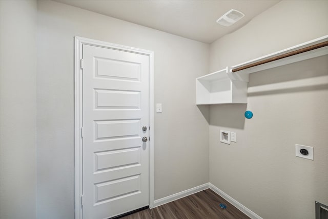 laundry room with washer hookup, dark wood-type flooring, and hookup for an electric dryer