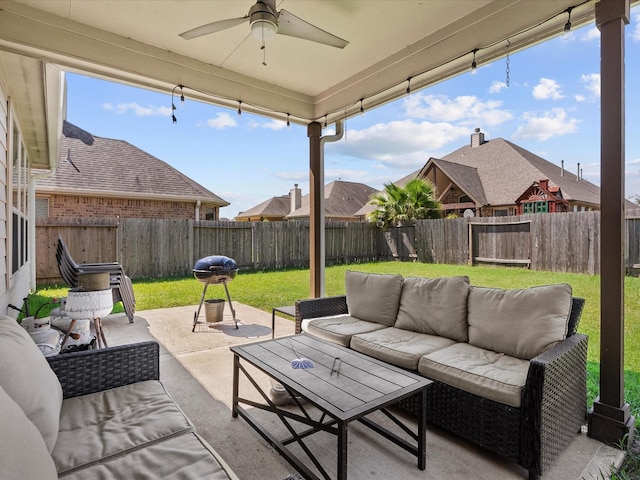 view of patio / terrace featuring an outdoor living space and ceiling fan