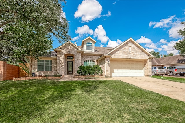 view of front of home featuring a garage and a front lawn