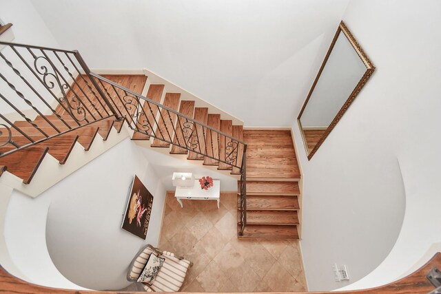 stairs with a high ceiling