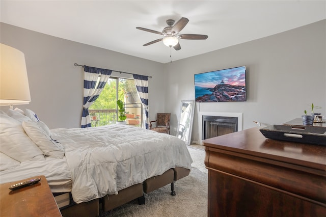 bedroom featuring carpet and ceiling fan