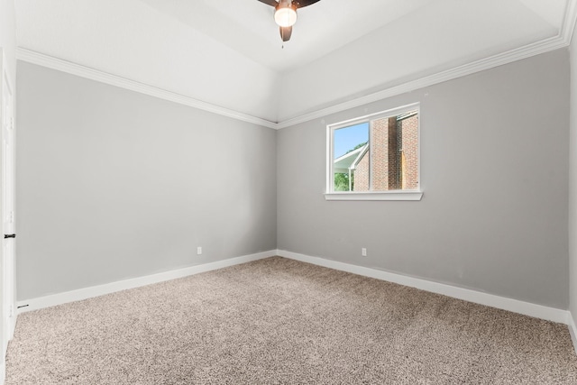 empty room featuring carpet flooring and crown molding