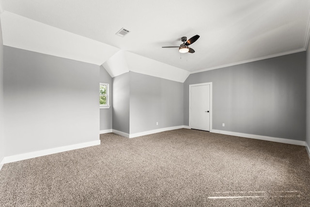 bonus room featuring carpet, ceiling fan, and lofted ceiling