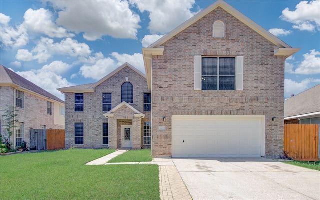 view of front property with a garage and a front yard