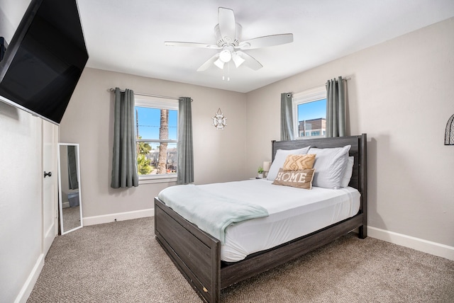 bedroom featuring carpet and ceiling fan