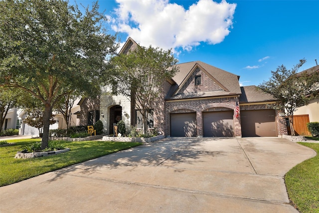 view of front facade featuring a front lawn and a garage