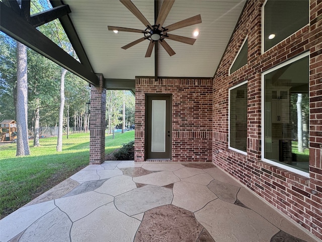 view of patio with ceiling fan