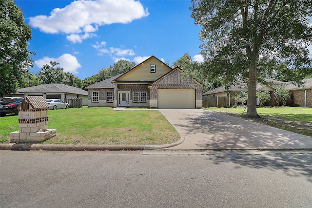 view of front facade featuring a front lawn and a garage