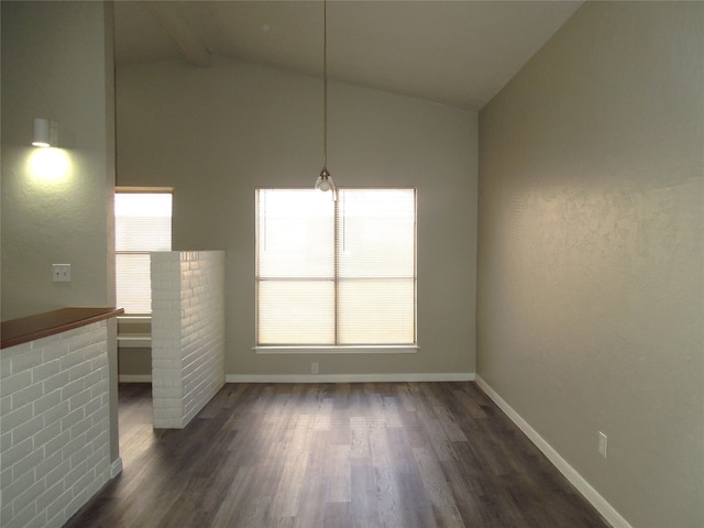 empty room with lofted ceiling and dark hardwood / wood-style floors