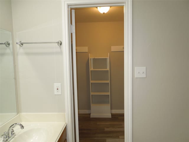 bathroom featuring wood-type flooring and vanity