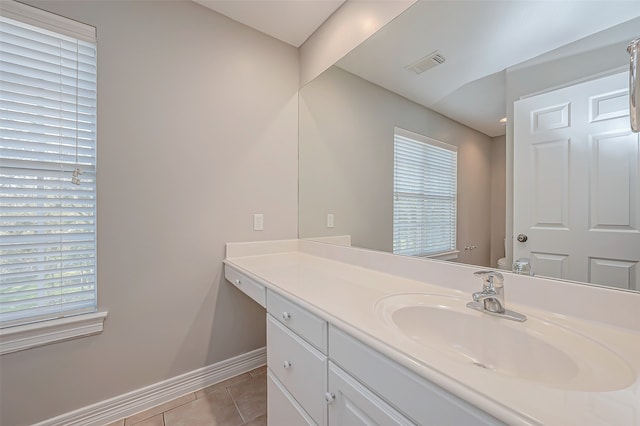 bathroom with tile patterned floors, vanity, and toilet