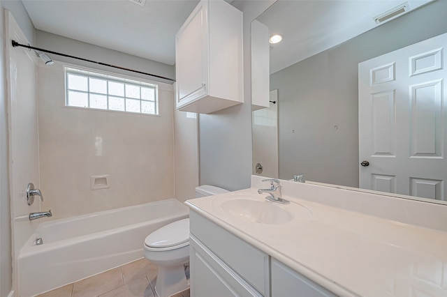 full bathroom with tile patterned flooring, vanity, tub / shower combination, and toilet