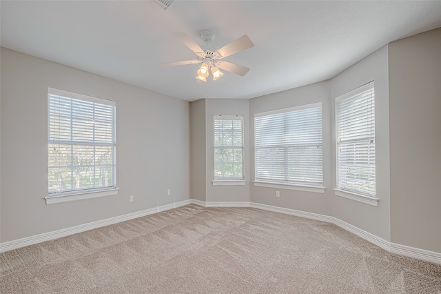 empty room featuring a wealth of natural light and light carpet