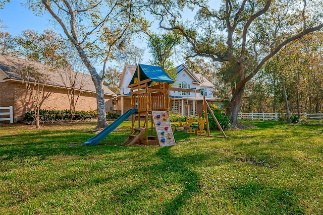 view of playground featuring a yard