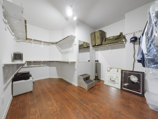 spacious closet with dark wood-type flooring