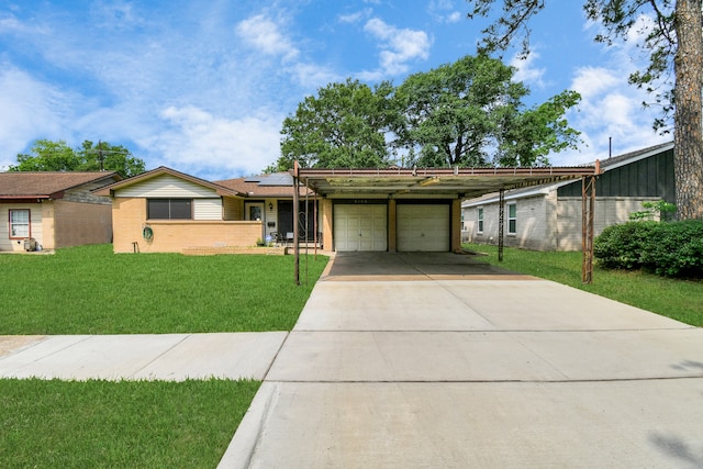 single story home featuring a carport and a front lawn