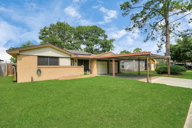 ranch-style house with a front lawn and a garage