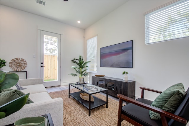 living room featuring light wood-type flooring