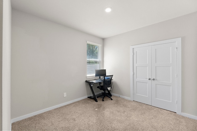 view of carpeted home office