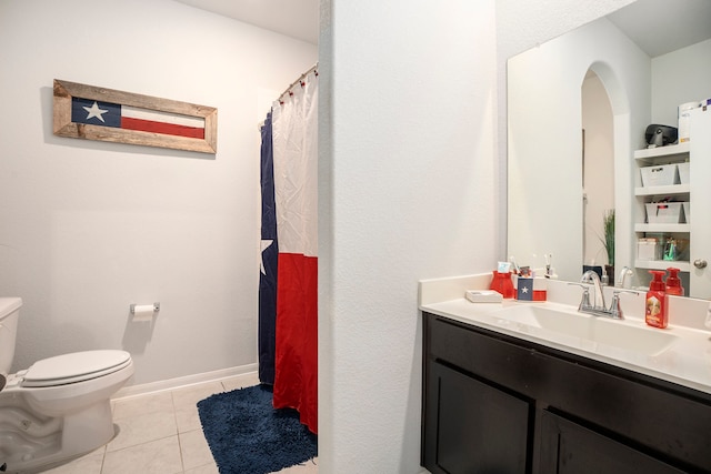 bathroom featuring tile patterned floors, vanity, and toilet