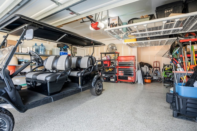 garage with a garage door opener