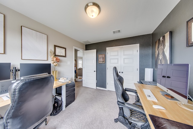 view of carpeted home office