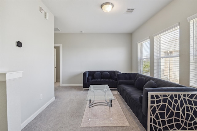 living room with light colored carpet