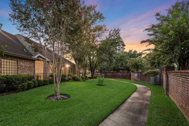 view of yard at dusk