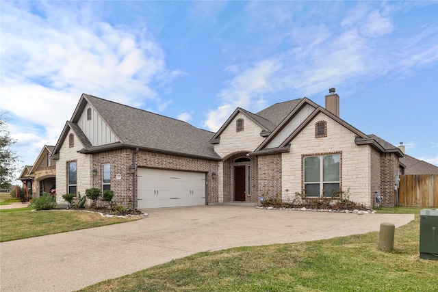 view of front of house featuring a garage and a front lawn