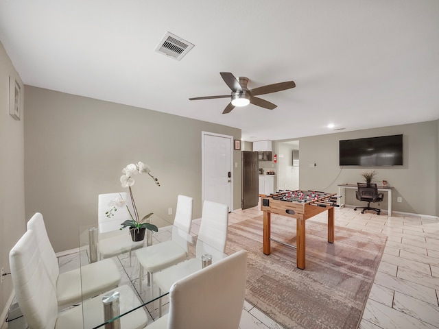 recreation room featuring ceiling fan