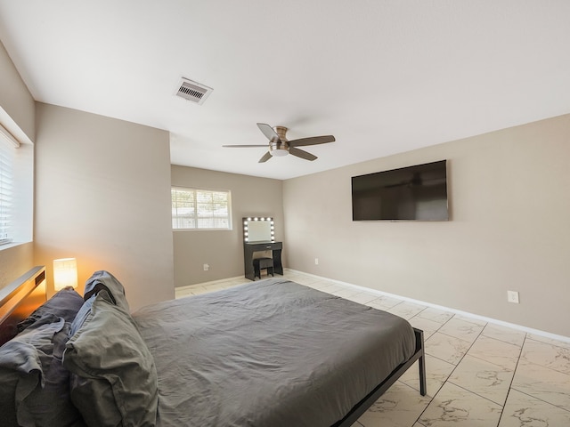 bedroom featuring ceiling fan