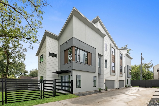 exterior space with a garage