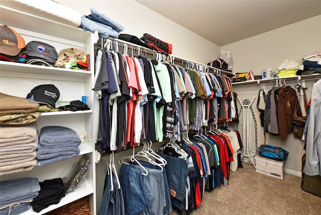 walk in closet featuring carpet flooring