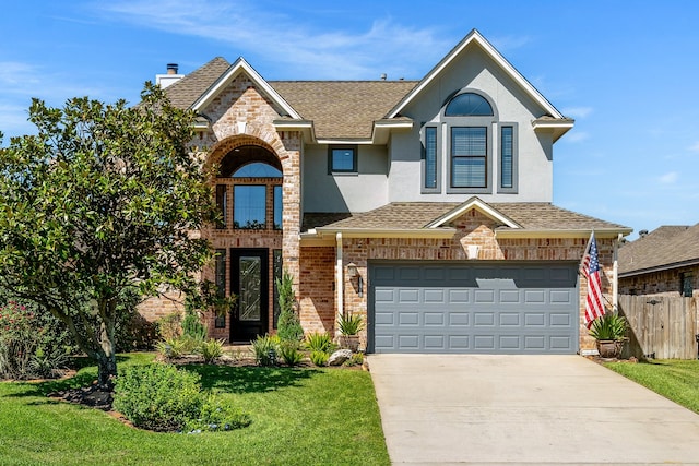 view of front property with a front yard and a garage