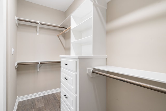 walk in closet featuring dark wood-type flooring