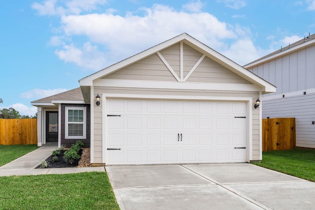 ranch-style home with a front yard and a garage