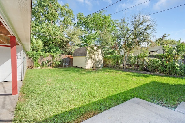 view of yard with a shed