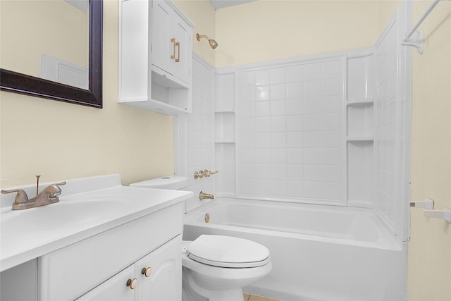 full bathroom with vanity, toilet, and shower / bathtub combination