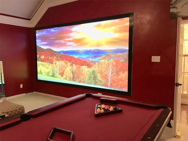 home theater room with pool table