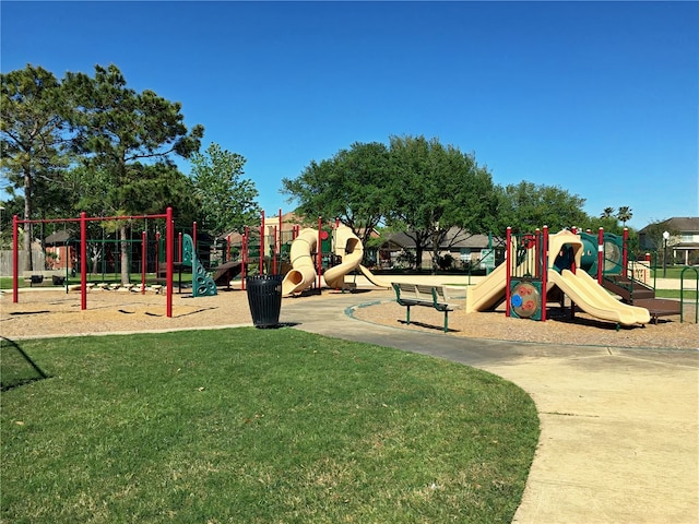 view of jungle gym with a yard