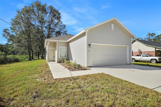 ranch-style home featuring a garage and a front yard