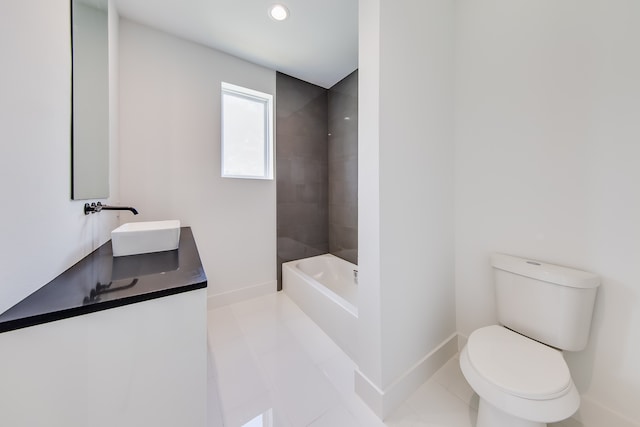 full bathroom with vanity, tile patterned flooring, toilet, and separate shower and tub